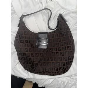 Vintage Fendi Zucca Shoulder Canvas Bag Brown monogram